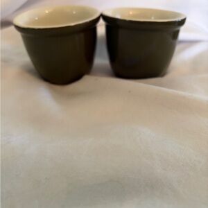 HALL USA Pottery ~ Custard Cups/Ramekins ~ #351-1/2 ~ Set of 2 Olive Green
